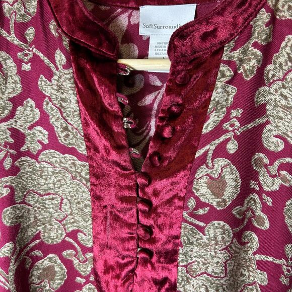 Soft Surroundings Wine Floral Paisley Velvet Embroidered Boho LS Tunic Top Sz L - Picture 6 of 13